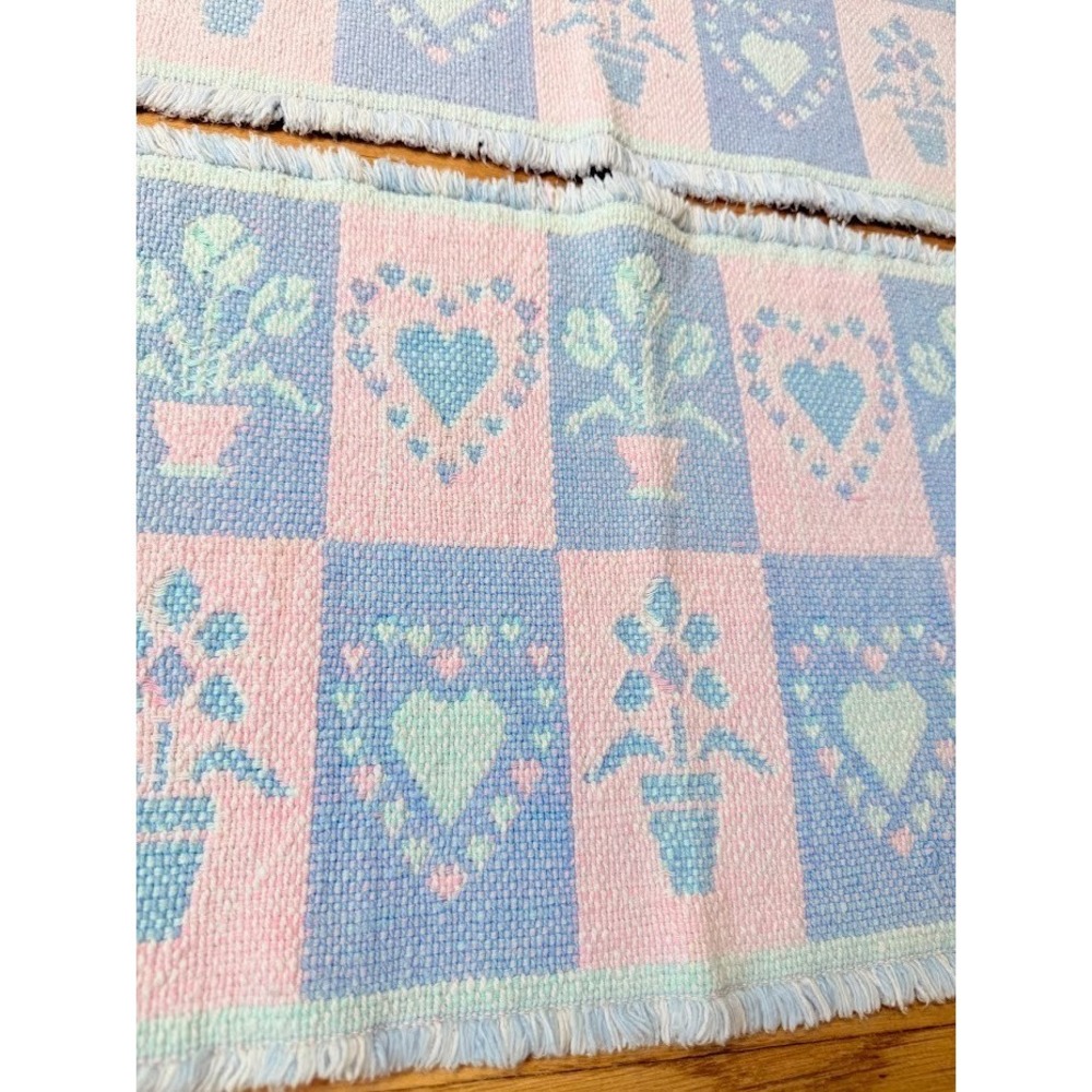 VTG 3 Pastel Heart Floral Placemats Rectangular 2 Sided 1990s Spring Cottagecore - Picture 3 of 15